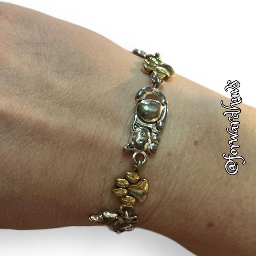 Cat & Dog Gold & Silver Tone Charm Bracelet